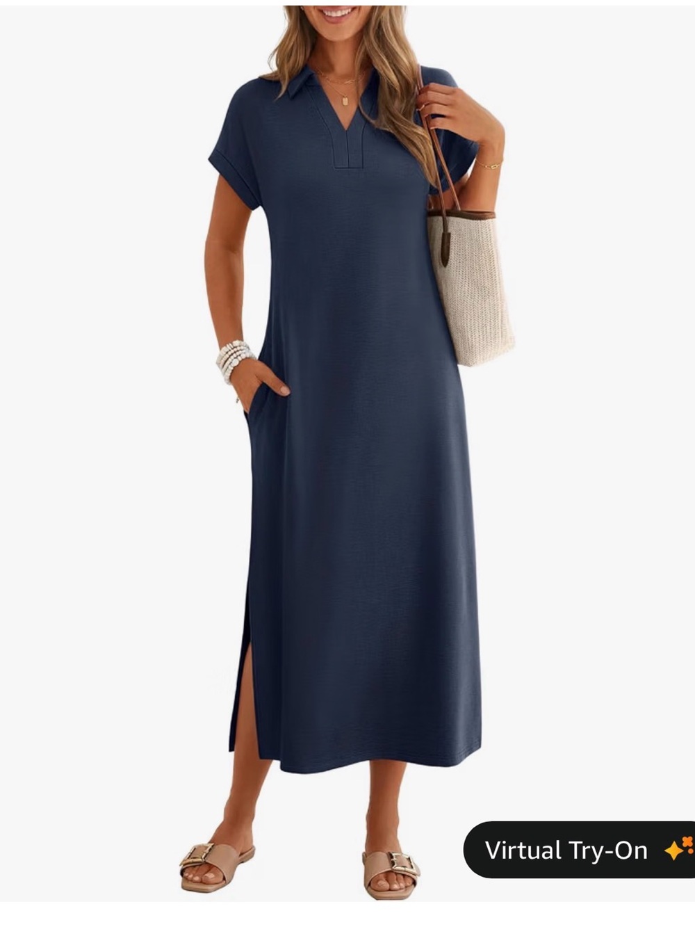 Navy Polo Short-Sleeve Maxi Dress
